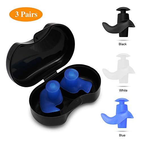 Product Cover SYOSIN Swimming Ear Plugs, 3 Pairs Professional Waterproof Reusable Silicone Earplugs for Swimming Showering Surfing Snorkeling and Other Adults Water Sports