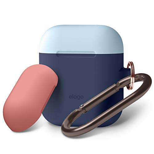 Product Cover elago AirPods Duo Hang Case [Body:Jean Indigo/TOP:Pastel Blue, Italian Rose] - Compatible with Apple AirPods 1 & 2, Supports Wireless Charging, Carabiner Included, Front LED Not Visible