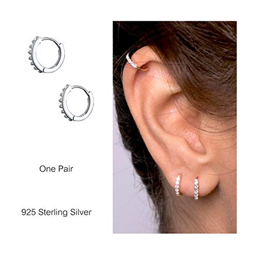 Product Cover 925 Sterling Silver Hoop Earrings Cubic Zirconia Cartilage Earring for Women Girls Small Huggie Piercing Earings Tiny Ear