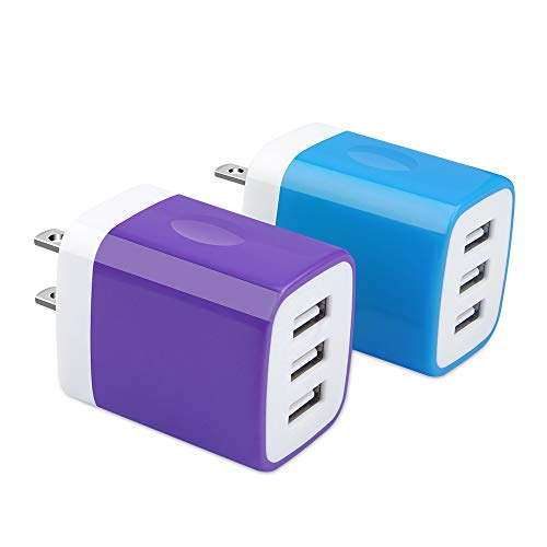 Product Cover USB Charger Plug, Hootek 2Pack 3.1A 3-Multi Port USB Wall Charger Brick Base Adapter Charging Block Cube Charger Box Compatible iPhone XS Max/X/8/7/6S Plus, iPad, Samsung Galaxy S10e S10 S9 S8 S7 S6