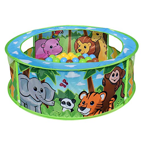 Product Cover Sunny Days Entertainment 101998  Zoo Adventure Pop-Up Ball Pit with Colorful Bpa & Phthalates Free Crush-Proof Balls in Assorted Colors, Multicolor
