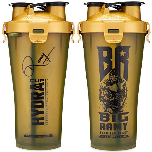 Product Cover Hydra Cup - 36oz High Performance Dual Shaker Bottle, 2 in 1, 14oz + 22oz, Leak Proof, Awesome Colors, Patented PRE + Protein Shaker Cup, Save Time & Be Prepared, Big Ramy Army