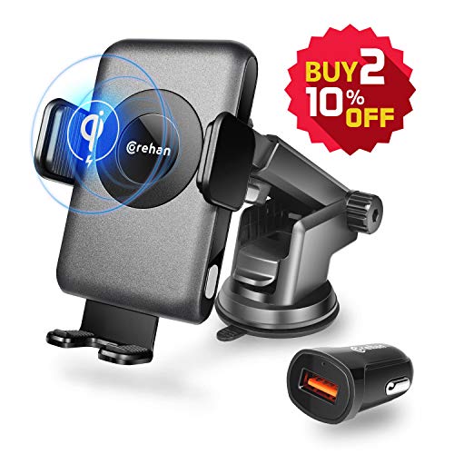 Product Cover Qi Wireless Charger Car Mount - Corehan Automatic Clamping Car Fast Wireless Charger with Air Vent Phone Holder Dashboard Cell Phone Holder & Car Charger, Compatible with iPhone Galaxy Phone