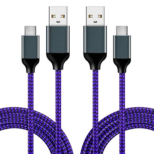 Product Cover USB Type C Cable, Aupek (2pack, 10ft) USB A to USB C Charging Cables Nylon Fast Charger Type-C Cord Compatible Samsung Galaxy S8 S9 S10 Note 8 9, Pixel, LG V30 V20 G6 5 Moto Z 3 G7(Purple)