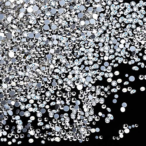 Product Cover 1728pcs Nail Rhinestones, YGDZ Nail Crystal Gems Stones Flatback Clear Glass Rhinestones Nail Diamond Decoration for Nail Art Craft, 288pcs for Each Size (SS3 4 5 6 8 10) (Clear)