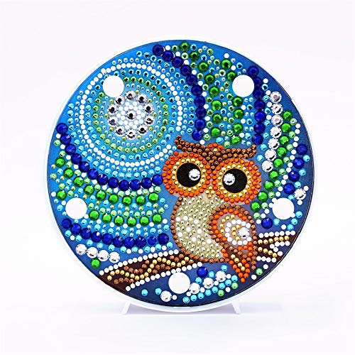 Product Cover Owl Diamond Painting with LED Light DIY Handmade Artwork 5D Full Drill Crystal Drawing Kit Bedside Lamp Arts Craft for Home Decoration or Gifts-5.9 X 5.9