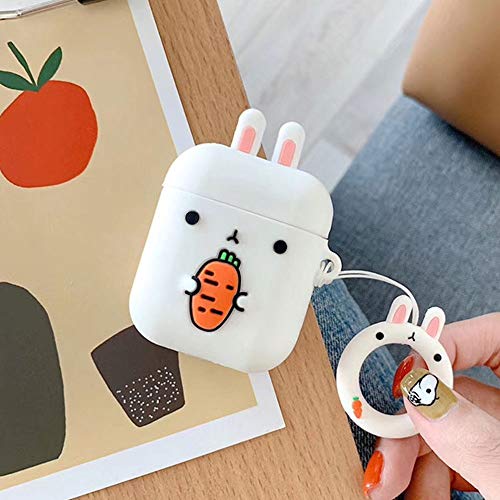 Product Cover UR Sunshine AirPods Case, Super Cute Animal Shape Serie AirPods Cover Case, Creative Fun Animal Style Matte Surface Soft Silicone Gel Earphone Case AirPods 1/AirPods 2 -White Rabbit