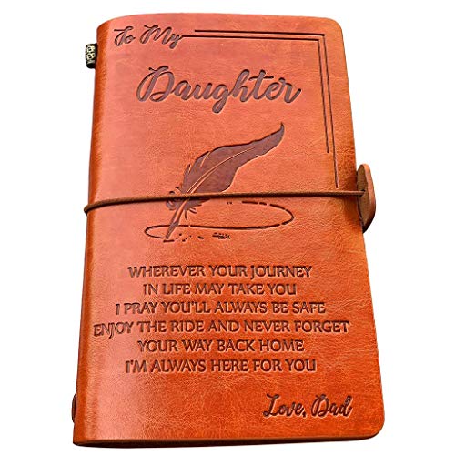 Product Cover to My Daughter Leather Journal-Enjoy The Ride Writing Journal Drawing Sketch Book,120 Page Travel Diary Refillable Notebook,to Daughter Gift for Birthday Graduation