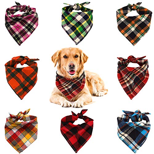 Product Cover VIPITH 8 Pack Triangle Dog Bandana, Reversible Plaid Painting Bibs Scarf, Washable and Adjustable Kerchief Set for Dogs Cats Pets