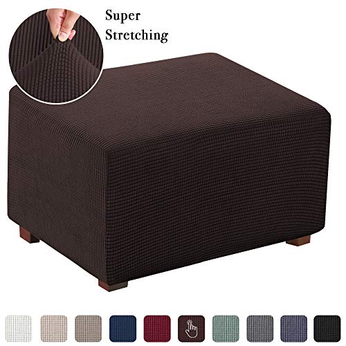 Product Cover High Elasticity Furniture Protector Stretch Jacquard Universal Ottoman Cover, Easy Fitted Oversized Storage Ottoman Covers Slipcover (Oversized, Brown)