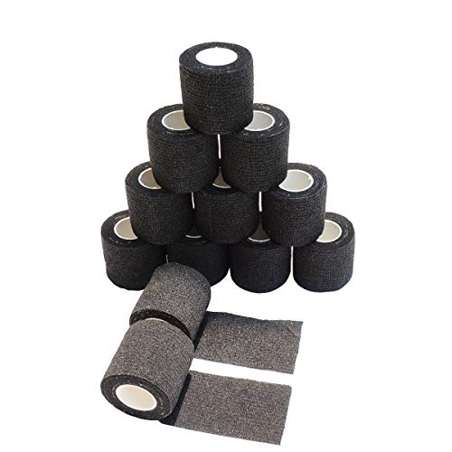 Product Cover Needlehouse Tattoo bandage 12pcs 2 Inches x 5 Yards Disposable Cohesive Tattoo Grip Cover Wrap Nonwovens Elastic Movement Self-adhesive (12 Rolls, 2-Inches Black)
