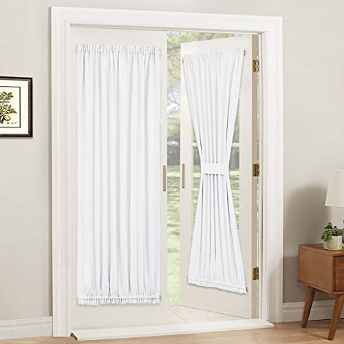 Product Cover PONY DANCE Glass Door Curtain - Window Treatments Panels Solid Energy Efficient Rod Pocket for Metal French Patio Door Panel with Tieback, 54 x 72 inches, Pure White, Single Piece
