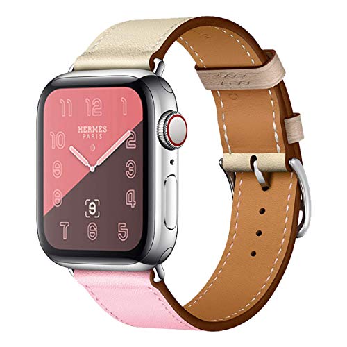 Product Cover Leather Band Compatible with iWatch 44mm 42mm Genuine Leather Strap Watch Bands Replacement for iWatch Series 5 Series 4 Series 3 Series 2 Series 1 Bracelet Loop 42 44 mm Rose Pink Craie
