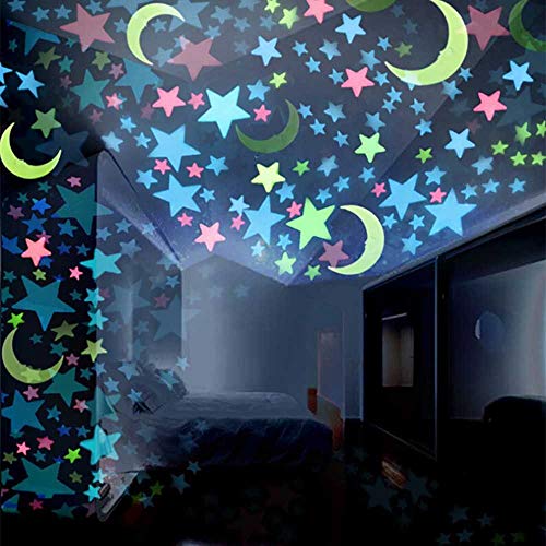 Product Cover Riforla 100 Pcs Colorful Glow in The Dark Luminous Stars Fluorescent Noctilucent Plastic Wall Stickers Murals Decals for Home Art Decor Ceiling Wall Decorate Kids Babys Bedroom Decorations