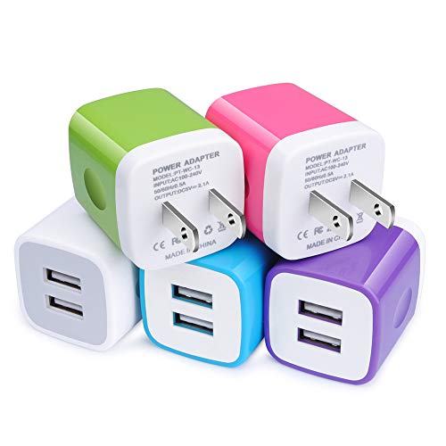 Product Cover USB Charger Plug, Wall Charger, Charging Block, 5-Pack 2.1A/5V Portable Power Cube Charger Adapter Compatible with iPhone 11/11 Pro Max/Xs Max/Xs/XR/X/8/7/6S/6 Plus, Samsung, LG, Moto, Android Phone