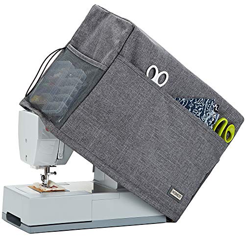 Product Cover HOMEST Sewing Machine Dust Cover with Storage Pockets, Compatible with Most Standard Singer and Brother Machines, Grey (Patent Pending)