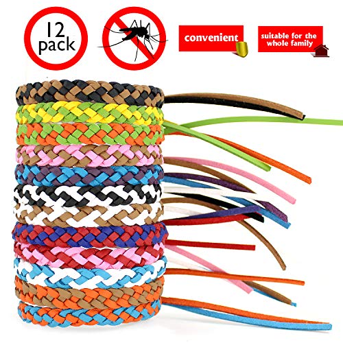 Product Cover Mosquito Repellent Leather Braided Bracelets. Citronella Wristbands Protect from Insect, Bug, Pest. All Natural Material, Deet-Free. Sport Bands Design Outdoor Activities. (12 PC, One Size Fits All)