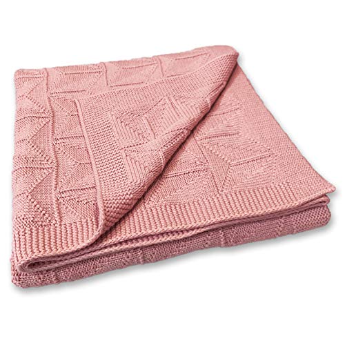 Product Cover Zeke and Zoey Soft 100% Cotton Knit Pink Baby Blanket for Girls or Boys - Unisex, for Infant, Newborn, Toddler and Kids for Crib, Stroller, car, Receiving or Swaddle Blanket