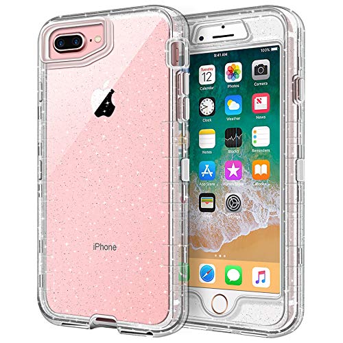 Product Cover iPhone 8 Plus Case, iPhone 7 Plus Case, Anuck Crystal Clear 3 in 1 Heavy Duty Defender Shockproof Full-Body Protective Case Hard PC Shell Soft TPU Bumper Cover for iPhone 7 Plus/8 Plus, Clear Glitter