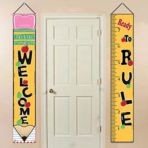 Product Cover Classroom Decorations - Back to School Supplies - Welcome Ready to Rule Hanging Fabric Banners Flags Sign - Classroom Decor for Math Teachers Preschool Kindergarten Outdoor