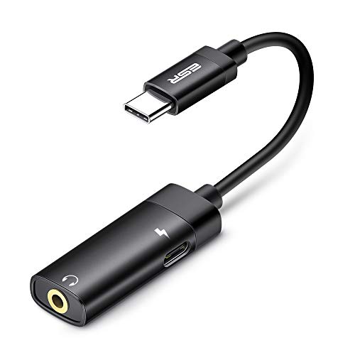 Product Cover ESR 2-in-1 USB-C PD Headphone Jack Adapter, Type-C to 3.5mm Audio Adapter, for Aux, Stereo, Earphones, Headset, Headphones, Compatible with Galaxy S20/S10/Note10, Pixel 3/4, iPad Pro 2018, Black