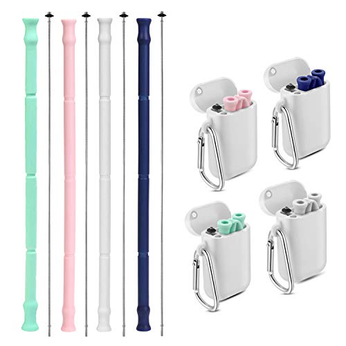 Product Cover Yoocaa Reusable Silicone Collapsible Straws - 4 Pack Portable Drinking Straw with Carrying Case and Cleaning Brush, BPA Free - White&White&White&White
