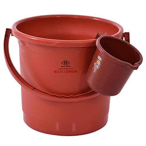 Product Cover Blue Lemon 16 LTR Unbreakable Plastic Bucket with Mug, Red