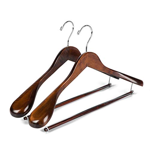 Product Cover Quality Luxury Wooden Suit Hangers Wide Wood Hanger for Coats and Pants with Locking Bar Great for Travelers Heavy Duty (2, Retro)