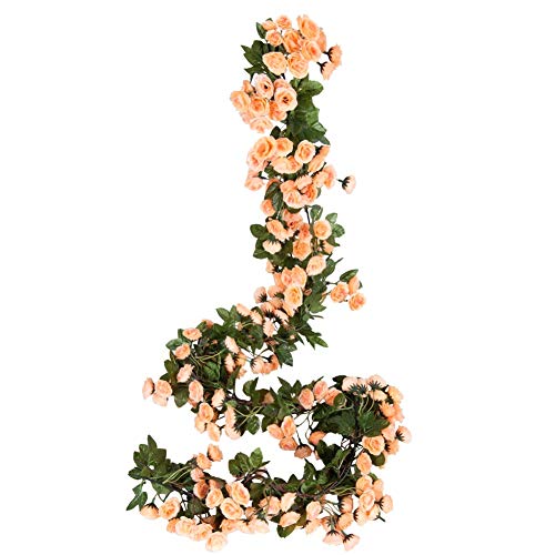Product Cover Miracliy 2PCS 69 Heads Fake Rose Vine Flowers Plants Artificial Flower Hanging Rose Wedding Party Garden Craft Art Décor, Yellow