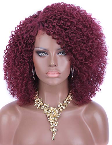 Product Cover Kalyss Burgundy red Short Afro Kinky Curly Wigs for Women Side Curved Part Natural Looking Big,Bouncy and Super Soft Premium Synthetic Afro Curls Wigs for Women