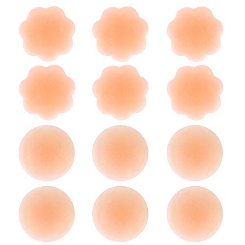 Product Cover Nipple Covers 6 Pairs,Nipple Silicone Petals,Silicone Pasties For Women Reusable Breast Petals And Round Adhesive Invisible Cover (3 Pair Flower + 3 Pairs Round)