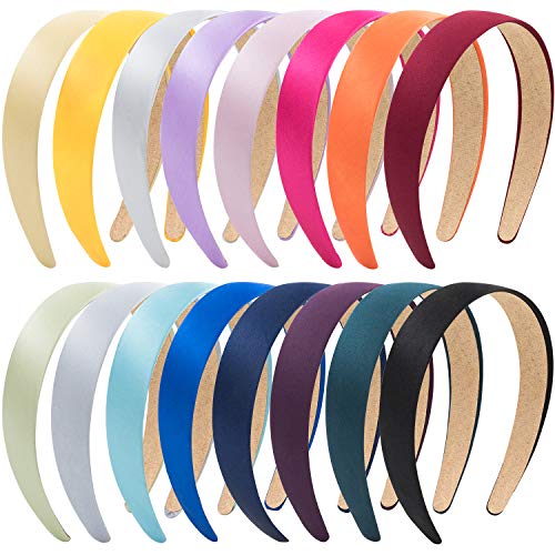 Product Cover EAONE 16 Pieces Satin Headband Hard Headbands Wide Anti-slip Ribbon Hair Bands for Women Girls with 1 pouch bag, 1.2 Inch, 16 Colors