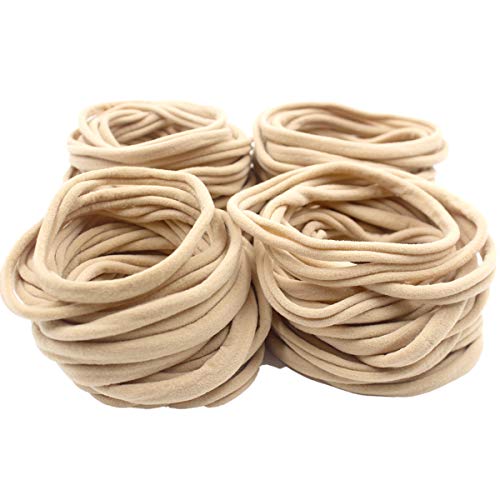 Product Cover 100Pcs Premium Quality Nylon Nude Headbands - Durable Hair Ties Holders for Heavy and Thick Hair - Super Soft and Stretchy for Newborns,Babies-Perfect for DIY/Craft/Hobby/Jumbo