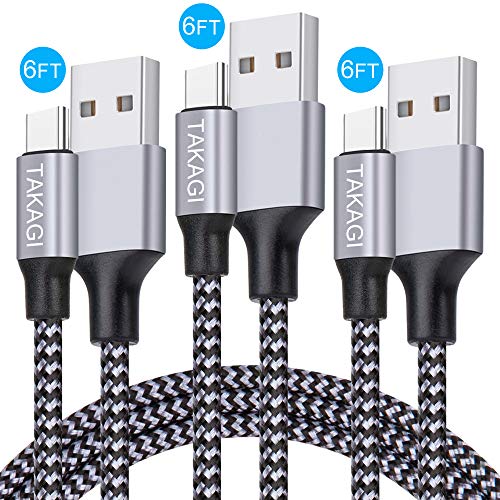 Product Cover USB Type C Cable, TAKAGI 3Pack 6ft USB C to USB A Nylon Braid Fast Charging Cord High Speed Data Sync Transfer Charger Cable Compatible with Galaxy S9, Note, LG, Pixel 2 XL, Huawei, ONEPLUS and More