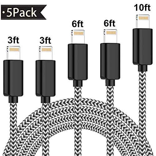 Product Cover SHARLLEN iPhone Charger Cable Lightning Cable 5Pack 3FT/6FT/10FT Long Nylon Braided USB iPhone Data Cable Fast Charging Cord Compatible iPhone XS/MAX/XR/X/8/7/6/iPad/iPod