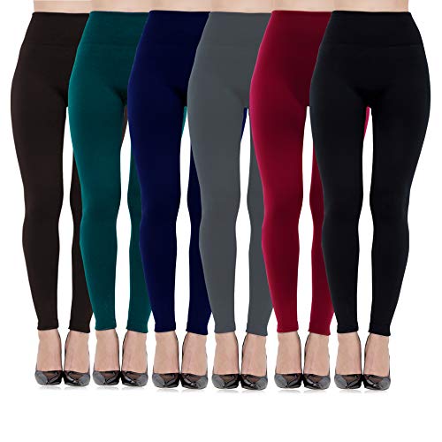 Product Cover Rither 6 Pack Fleece Lined Leggings Women Basic Warm Comfy Leggings High Waisted