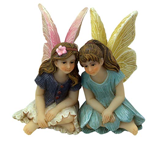 Product Cover PRETMANNS Fairy Garden Fairies - Fairy Figurines - 2 Cute Sitting Fairies - Best Friends Fairies 1 Piece - Fairy Garden Supplies