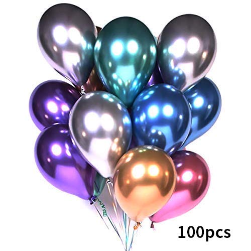 Product Cover Metallic Balloons Multicolor - Party Balloons 100 Pcs 12inch Latex Helium Shiny Metallic Balloons Decoration for Birthday Wedding Baby Shower Christmas Kids' Party ...