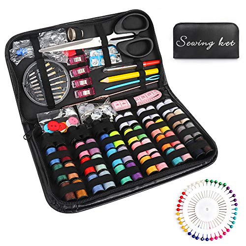 Product Cover Mini Sewing kit Travel for Adult, SAKEYR 172 Premium Sewing Supplies, Small with Kids Sewing Thread and Needles, Sewing Repair Patches, Sewing Project Kits, Scissors, Thimble, Tape Measure Set etc
