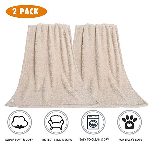 Product Cover Premium Fluffy Fleece Dog Blanket, Soft and Warm Pet Throw for Dogs & Cats (2-Pack Large 32x40'', Beige)