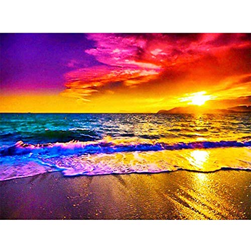 Product Cover CANDYL DIY Oil Painting Paint by Number Kit for Kids Adults Students Beginner DIY Canvas Painting by Numbers Acrylic Oil Painting Arts Craft for Home Wall Decoration Sunset Beach 16x20 Inch