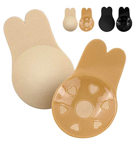 Product Cover Invisible Bra, Women Backless Lift Nippleless Covers Strapless Sticky Pasties 2 Pairs Invisible Adhesive Bra (Beige and Black, Large(Suit for C/D Cup)