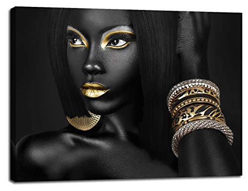 Product Cover Artbrush Tower African American Black Woman Portrait Picture for Living Room Wall Decor Canvas Art Golden Beauty Model Poster Painting Office Hallway Bedroom Decorations Ready to Hang(20''Wx28''H)