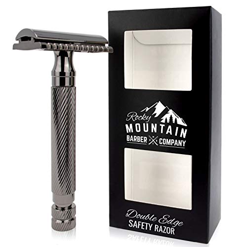 Product Cover Men's Double Edge Safety Razor - Premium, Heavy Duty Safety Razor, 3 Piece Closed Comb Design For a Closer Shave - Made with Brass & Metal Finish by Rocky Mountain Barber Company