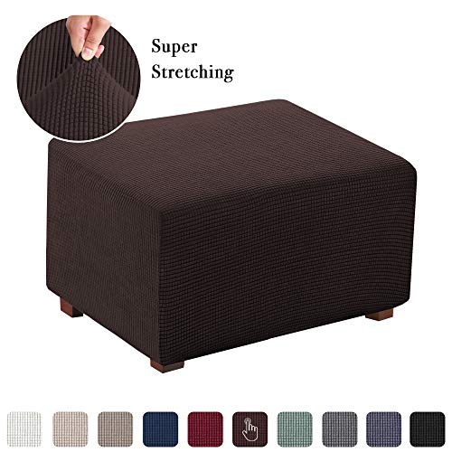 Product Cover Stretch Ottoman Slipcover Folding Storage Stool Furniture Protector Soft Rectangle Slipcover with Elastic Bottom(Normal Size Ottoman, Chocolate Brown)