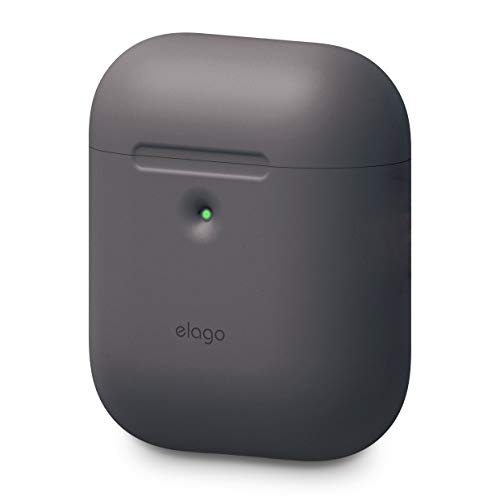 Product Cover elago AirPods 2 Silicone Case [Front LED Visible] Supports Wireless Charging, Extra Protection, 2019 Latest Model - for AirPods 2 Wireless Charging Case (Dark Gray)