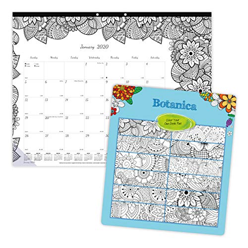 Product Cover Blueline 2020 DoodlePlan Monthly Coloring Desk Pad Calendar, January - December, Botanica Designs, 22 x 17 Inches (C2917311-20)