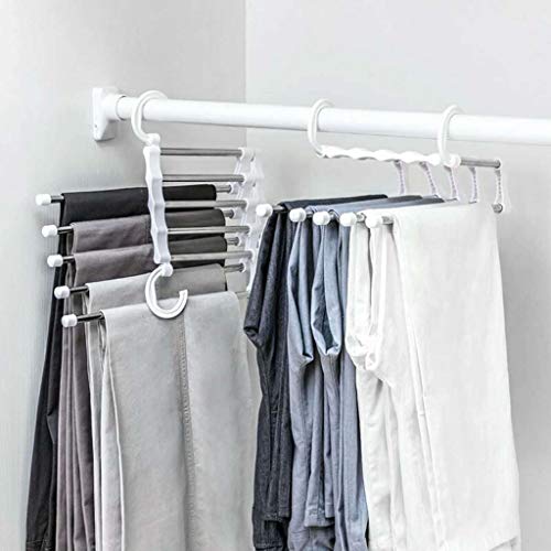 Product Cover Flurries Folding Pants Hangers, Stainless Steel S-Shape Trousers Clothes Organizer Closet Space Saving for Pants Jeans Scarf Silver Slack (White)
