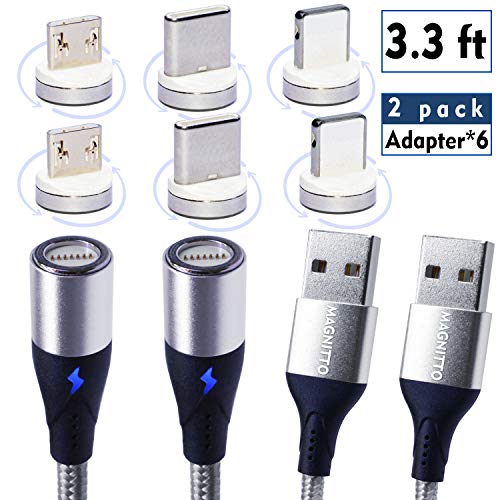 Product Cover Magnetic Charging Cable MAGNITTO 3 in 1 - Magnetic Adapter - USB C Magnetic - Micro USB Magnetic Cable - USB Type C Power Cable - Compatible Quick Charge 3.0 Chargers, 2 Pack, Model 2019 Round tip