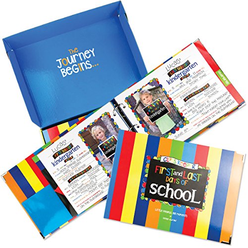 Product Cover School Memory Book Keepsake Album w/Pockets, Photo Pages, Gift Box, Preschool Thru College, (Class Keeper - Primary Stripes)